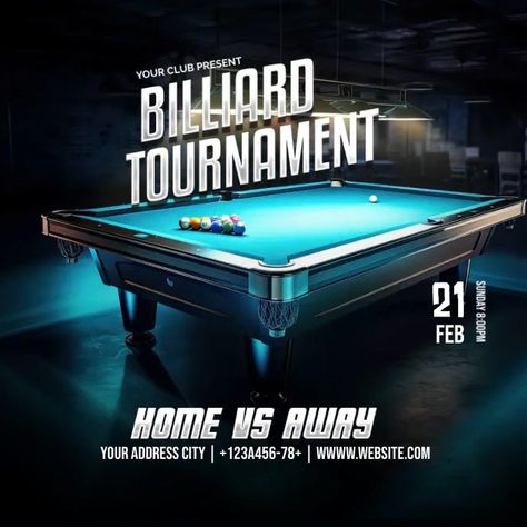 Billiards Tournament Linkedin Background Image, Kindle Book Cover, Campaign Posters, Promotional Flyers, Blog Header, Event Promotion, Facebook Event, Instagram Creative, Instagram Ads