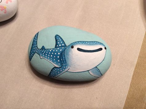 Hand painted Whale shark Whale Shark Drawing Cute, Whale Shark Painting Easy, Whale Shark Pottery Painting, Simple Shark Painting, Whale Shark Painting, Shark Pottery Painting, Whale Shark Drawing, Whale Rock Painting, Shark Rock Painting Ideas