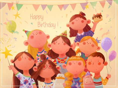 Happy Birthday Illustration, Illustration Couple, Story Books Illustrations, Birthday Illustration, Illustration Kids, Happy Birthday Photos, Happiness Quotes, Thanksgiving Quotes, 캐릭터 드로잉