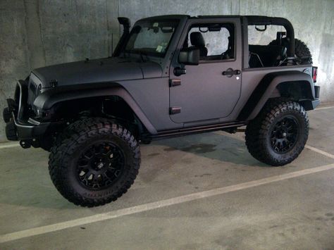 Had this monster in our garage! The paint is Lamborghini Aventador Grey! Dark Green Jeep, Lifted Jeep Rubicon, Olive Green Jeep Rubicon, Jeep Wrangler Blue Grey, Jeep Wrangler Army Green, Dark Gray Jeep Wrangler, Jeep Unlimited, Black Jeep Wrangler, Two Door Jeep Wrangler