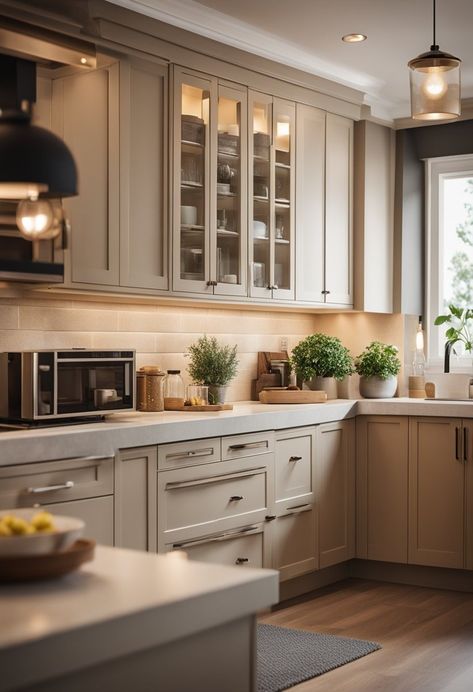 Beige Kitchens: Creating Warm and Inviting Spaces Cream Colored House Interior, Beige Painted Kitchen Cabinets, Kitchen Cream Cabinets, Warm Tone Kitchen, Warm Toned Kitchen, Warm Kitchen Design, Cozy Kitchen Colors, Warm Kitchen Ideas, Beige Kitchens