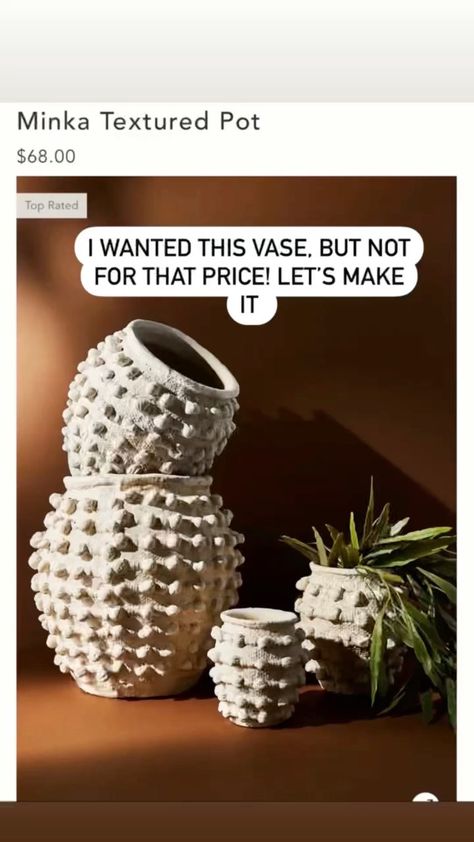 Minka Textured Pot Diy, Anthropologie Minka Pot, Diy Minka Textured Pot, Diy Bubble Vase, Diy Boho Planters, Cement Pots Diy Planters, Minka Vase, Diy Vases Ideas Decoration, Minka Pot