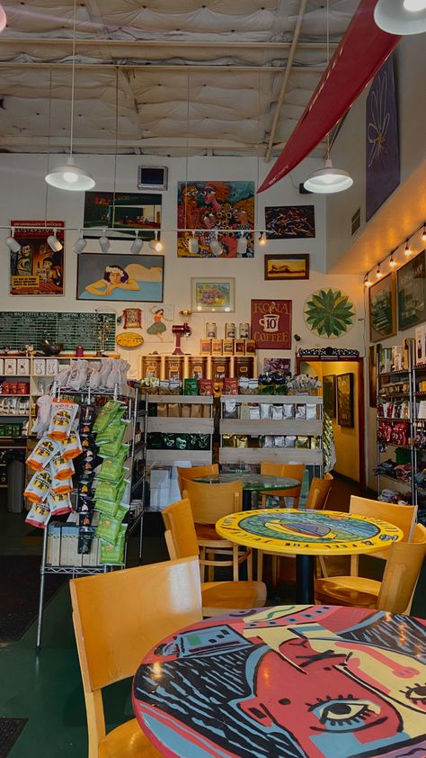 Hawaii Maui coffee shop cafe interior design modern interior colourful design cafe aesthetic modern drsign aesthetic Hawaiian Restaurant Interior, Hawaii Restaurant Aesthetic, Hawaii Coffee Shop, Hawaiian Coffee Shop, Hawaii Cafe, Hawaiian Cafe, Surf Cafe, Gift Shop Interiors, Hawaiian Restaurant