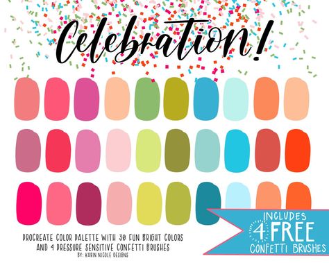 Fun Bright Color Procreate Palette Confetti Brushes Pink | Etsy