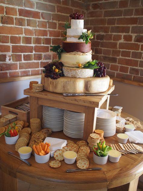 Cheese Table Display, Cheese Board Wedding Cake, Cheese Tower Wedding Cake, Charcuterie Wedding Cake, Savoury Wedding Cake, Cheese Wheel Cake Wedding, Brie Tiered Cake, Pork Pie And Cheese Wedding Cake, Wedding Cheese Tower