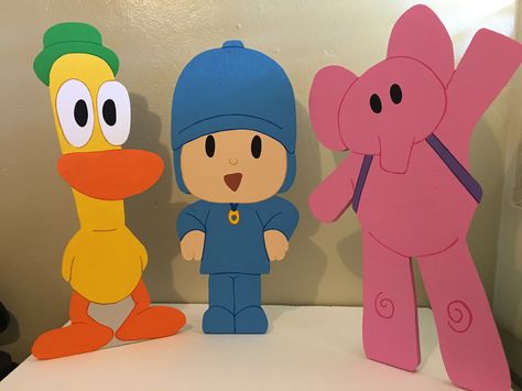 Pocoyo 3ft foam characters Eli Pato and Pocoyo Pocoyo Theme, Foam Sheet Crafts, 3rd Birthday Cakes, Shark Birthday Party, Happy First Birthday, Dinosaur Theme Party, Shark Birthday, Dinosaur Theme, Party Balloons