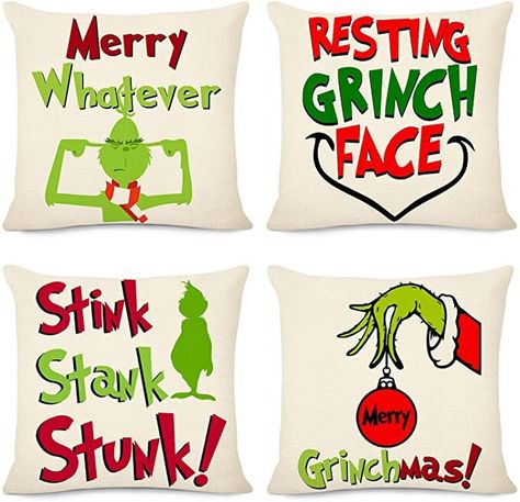 Grinch Christmas Decor Ideas, Grinch Stealing Lights, Grinch Pillow, Grinch Diy, Merry Whatever, Grinch Christmas Decor, Cricut Decor, Resting Grinch Face, Moldes Halloween