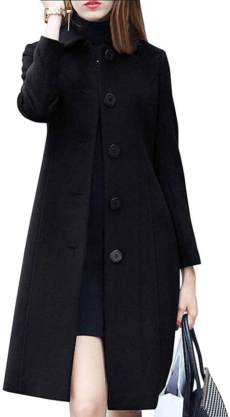 Amazon.com: chouyatou Women's Fall Winter Elegant Single Breasted Long Wool Coat Overcoat: Clothing Casual Outwear, Warm Winter Jackets, Tight Sweater, Wool Coat Women, Long Winter Coats, Long Wool Coat, Long Trench, Knitted Bodycon Dress, Long Trench Coat