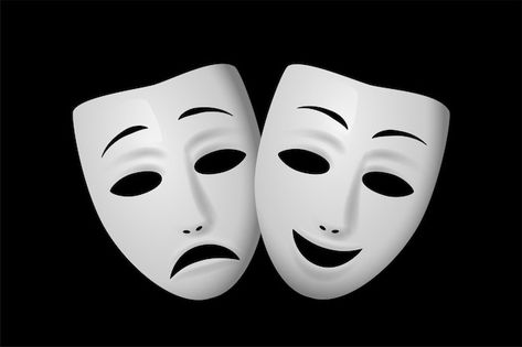 Comedy Tragedy Masks, Tragedy Mask, Fancy Sarees Party Wear, Comedy And Tragedy, Black Backgrounds, Graphic Resources, Mask, Black