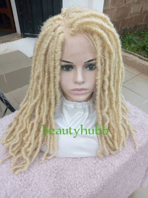 Blonde Faux locs Braid Wig black woman lace front closure human hair Hairstyles Braided Wigs, braids wigs, lace wig, wigs women hairstyle by Beautyhubb on Etsy Human Hair Hairstyles, Blonde Faux Locs, Dread Wig, Wigs Braids, Natural Locs, Blonde Dreads, Braids Wigs, Braid Wig, Lace Braid