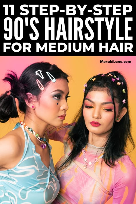 90s Club Hairstyles, Retro Hairstyles Short 90s, 90s Female Hairstyles, Cute Hairstyles For Short Hair With Clips, 90s Easy Hairstyles, Cute 90s Hairstyles Curly Hair, 90s Womens Hairstyles, 90s Short Hairstyles Grunge, 90d Hairstyles