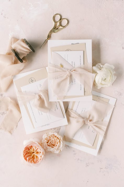 Invitations With Ribbon, Tied Wedding Invitations, Tie Wedding Invitations Together, Wedding Invitations With Ribbon, Invites With Ribbon, Romantic Wedding Invitations, Ribbon Around Wedding Invitation, Bow Wedding Invitations, Wedding Invitations Ribbon