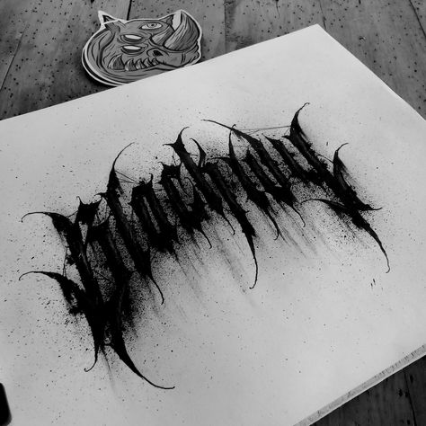 Black Metal Font Tattoo, Black Letter Tattoo, Metal Lettering Tattoo, Goth Lettering Tattoo, Gothic Writing Tattoo, Metal Font Tattoo, Dark Calligraphy Tattoo, Gothic Lettering Tattoo, Goth Lettering