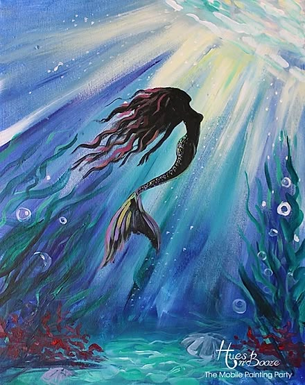 Mermaid Painting Ideas | huesnbooze Fantasy Painting Easy, Mermaid Painting Easy, Mermaid Mosaic, Disney Tumbler, Mermaid Canvas, Mermaid Artwork, Underwater Painting, Mermaid Painting, Mermaid Pictures