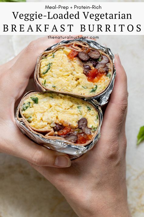 Easy Healthy Breakfast For Work, Meal Prep Vegetarian Breakfast, Breakfast No Meat, Breakfast Burritos Vegetarian, Vegetarian Packed Lunch, Savory Breakfast Meal Prep, Meal Prep Frozen, Vegetarian Breakfast Burrito, Egg Cottage Cheese