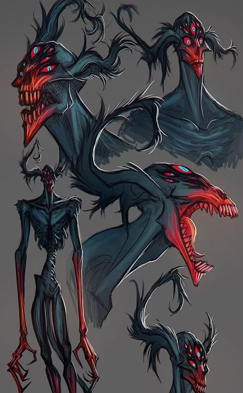 Scary Humanoid Monster Concept Art, Cryptid Oc Design, Dnd Art Inspiration, Creepy Skull Art, Cool Monster Drawing, Cryptids Creatures Art, Dnd Warlock Patron Art, Cryptid Concept Art, Nightmare Creatures Concept Art