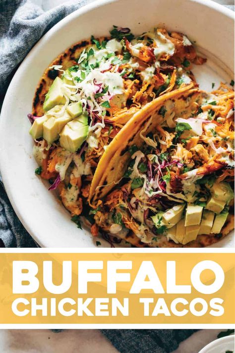 Instant Pot Buffalo Chicken Tacos! Buffalo tangy, salty browned bits of broiled chicken covered with a limey fresh slaw and a smothering of homemade ranch, all tucked into a pan-charred tortilla. #tacos #buffalo #easydinner Buffalo Chicken Tacos Instant Pot, Buffalo Chicken Taco, Instant Pot Buffalo Chicken, Double Recipe, Buffalo Chicken Tacos, Broiled Chicken, Chicken Taco, Homemade Ranch, Easy Instant Pot Recipes