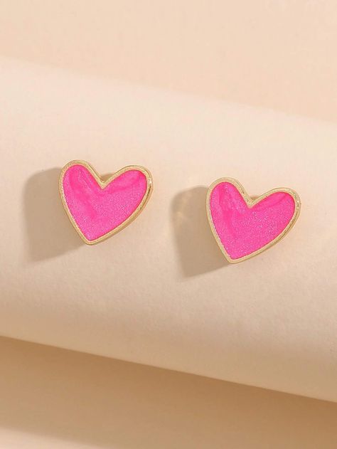 Tiny Heart Earrings, Stud Women, Pink Heart Earrings, Embellished Fashion, Preppy Jewelry, Heart Decor, Rose Bonbon, Pink Valentines, Heart Shaped Earrings