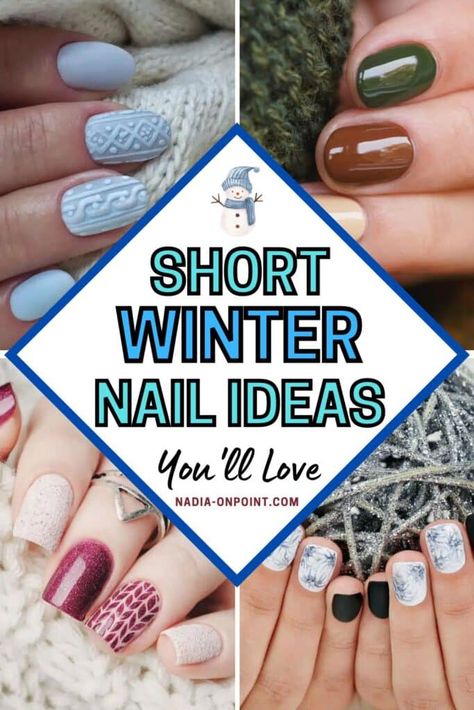 Short Winter Nails: Chic Designs for The Cold Season! Snow Nails Short, Winter Nails For Short Nails, Short Winter Nails Ideas, Gel Nails Ideas Short Winter, Short Sweater Nails, Short Winter Nail Ideas, Cold Nails, Short Winter Nails, Winter Nail Ideas