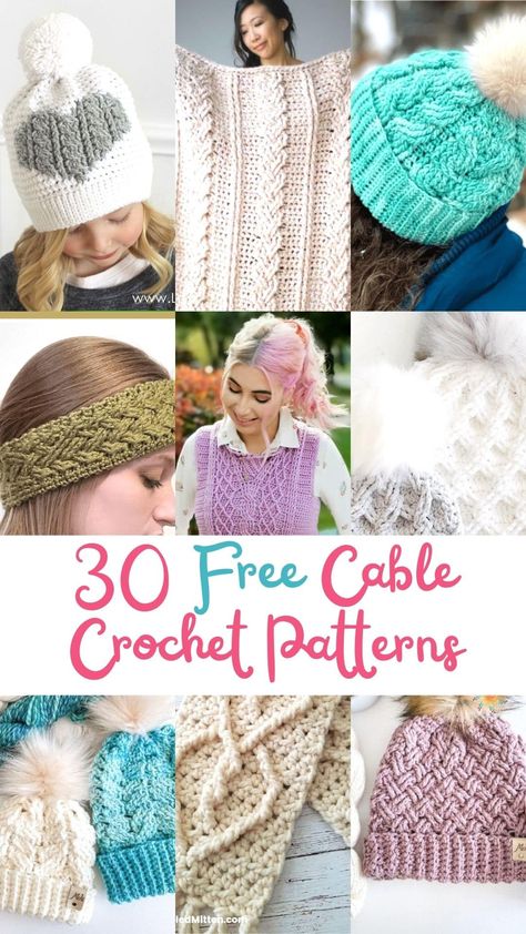 30 Beautiful Free Crochet Cable Stitch Patterns to Die For Crochet Cable Scarf Pattern Free, Cable Stitch Crochet Pattern, Crochet Cable Stitch Hat, Crochet Cable Stitch Pattern, Crochet Bonnets, Crochet Scarf Pattern Free Easy, Crochet Cables Pattern, Crochet Cables, Cable Crochet