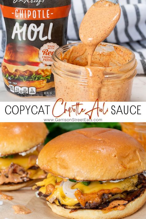 Easy Copycat Homemade Kraft Chipotle Aioli Sauce | ©GarrisonStreetEats | Copycat | Homemade | Kraft | Chipotle Aioli | Easy | Recipe | Chipotle Mayo | Spicy | Smoky | Burger Sauce | Best | Fry Sauce | Dipping Sauce | Sandwich Spread | Gluten Free | Vegetarian | Sauce Recipe | Sandwich | Burger | Onion Rings | Tater Tots | Smash Burger Sauce | Seafood | Recipe with | Mayo | Chipotle Sauce | Creamy | Quick | Mayonnaise | Spicy Aioli | Ideas | Backyard BBQ | Super Bowl | Spicy Mayo Sauce | Tacos Chipotle Mayo Recipe Easy, Baja Chipotle Sauce, Best Fry Sauce, Chipotle Aioli Sauce, Smash Burger Sauce, Chipotle Mayo Recipe, Aioli Sauce Recipe, Spicy Mayo Sauce, Best Burger Sauce