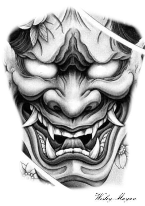 Japanese Mask Back Tattoo, Half Sleeve Tattoo Ideas Men, Hanya Back Tattoo, Hanya Mask Back Tattoo, Omni Mask Tattoo Design, Oni Mask Hand Tattoo, Japanese Hannya Mask Tattoo Design, Oni Tattoo Design, Hanya Mask Tattoo Design