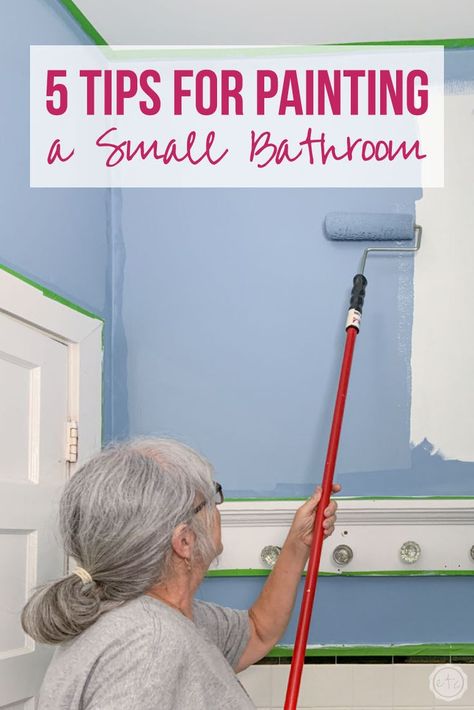 5 Tips for Painting a Small Bathroom - Happily Ever After, Etc. #paintingtips #bathroompaint #diypaintingtechniques #bathroompaintcolors #ad Painting Small Bathrooms, Painted Bathroom Ideas, Painting A Small Bathroom, Best Paint For Bathroom, How To Paint Behind A Toilet, White Ceiling Paint, Painting Bathroom Walls, Small Bathroom Paint Colors, Painting Tricks