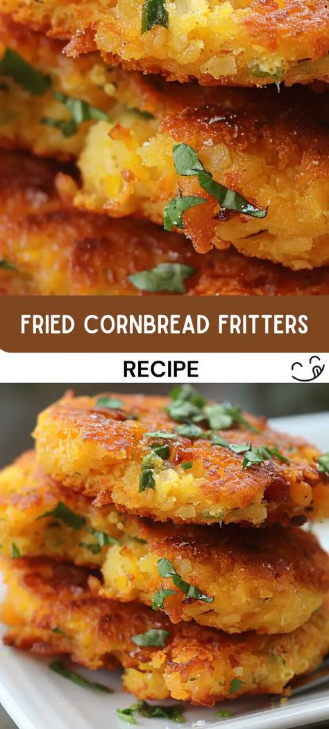 Fried Cornbread Fritters Corn Meal Fritters, Fun Cornbread Recipes, Jiffy Cornbread Fritters, Freezing Cornbread, Cornmeal Fritters Recipe, Cornbread Fritters Easy, Bisquick Corn Fritters, Pan Fried Cornbread, Deep Fried Cornbread