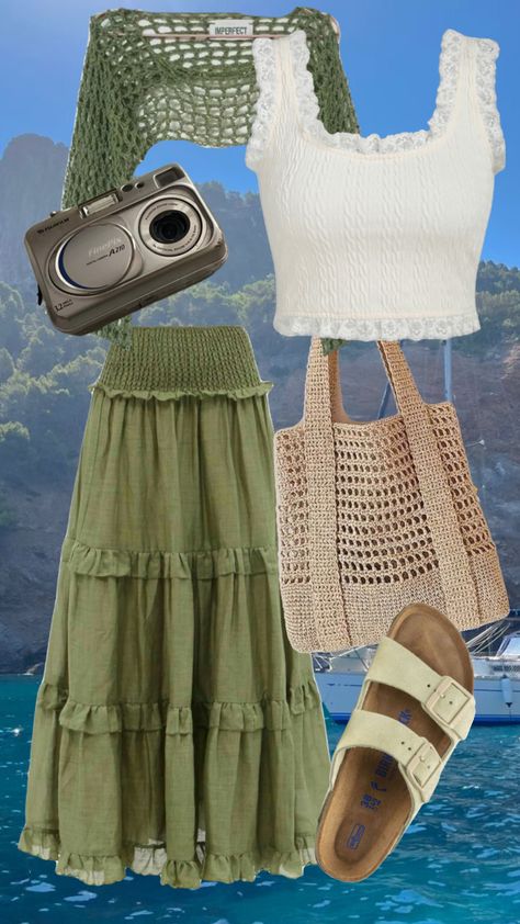 Iconic Summer Outfits, Mamma Mia Outfit Aesthetic, Ma Ma Mia Outfits, Mamma Mia Outfit Inspiration, Mamma Mia Summer Outfits, Mamma Mia Vibe Outfits, Mama Mia Skirt, Mama Mia Fits, Mama Mia Fashion