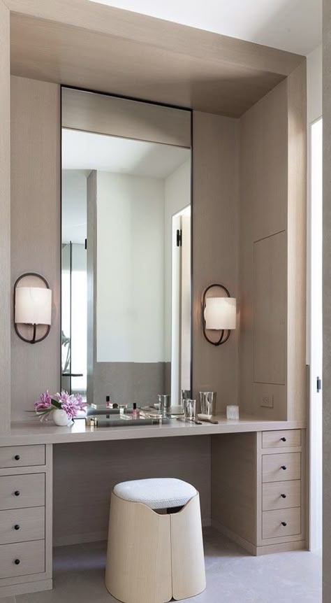 Dressing Table In Bathroom, Bathroom Vanity Table, Vanity Table Ideas, Vanity Ideas Bedroom, Bedroom Cupboard Designs, Modern Luxury Bedroom, Luxury Bedroom Design, Vanity Ideas, Classic Interior Design