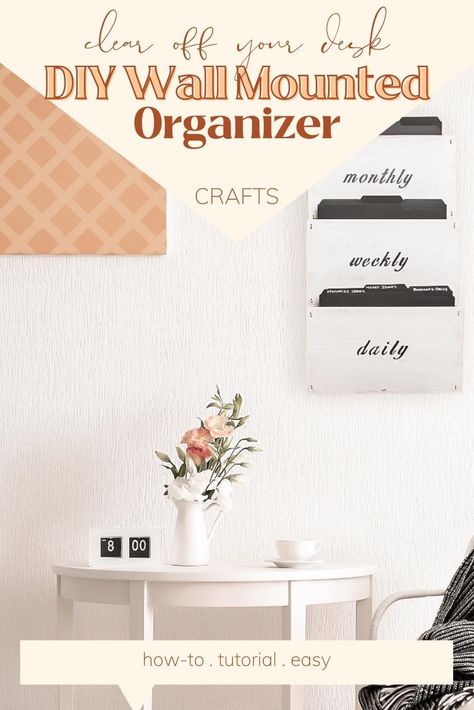 Every home has a dumping ground for bills, incoming mail, and just stuff! Make this DIY wall-mounted file organizer, and it will eliminate that hot mess lying around your kitchen counters, dining table, and desk. via @sewpapilla Diy Mail Organizer Wall, Wall File Organizer, Diy Wooden Wall, Hanging File Organizer, Hanging Wall Organizer, Mail Organizer Wall, Wall File, Dumping Ground, Cozy Home Office