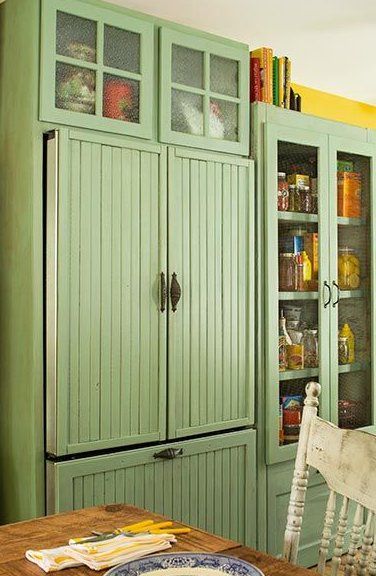 Fridge Remodel, Kitchen Beadboard, Refrigerator Makeover, 1940s Cottage, Fridge Makeover, Refrigerator Ideas, Wood Kitchen Island, This Old House, Primitive Kitchen