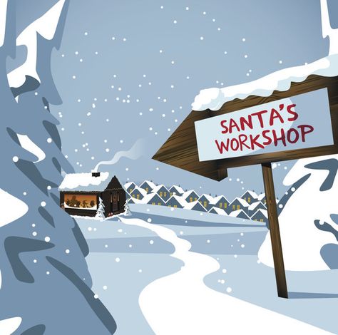 What Would Your North Pole Stripper Name Be? Santa's Workshop Illustration, Santa's Workshop Sign, Village Drawing, Workshop Sign, Santa Claus Village, Christmas Workshop, Santa's Workshop, The North Pole, Christmas Drawing