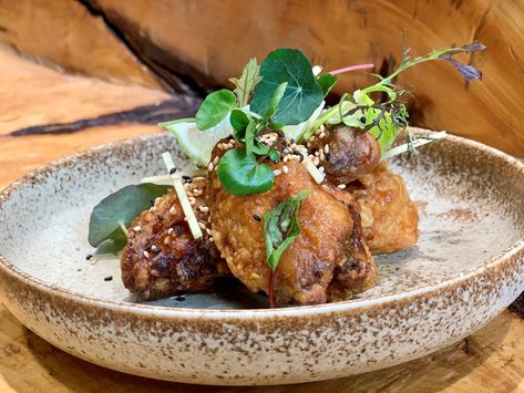 Miso Fried Chicken – Tohru Nakamura Fried Chicken Fine Dining Plating, Fried Chicken Plating Ideas, Chicken Fine Dining, Chilli Spice, Grilled Chicken Skewers, Corn Chicken, Chicken Plating, Japanese Chef, Always Hungry