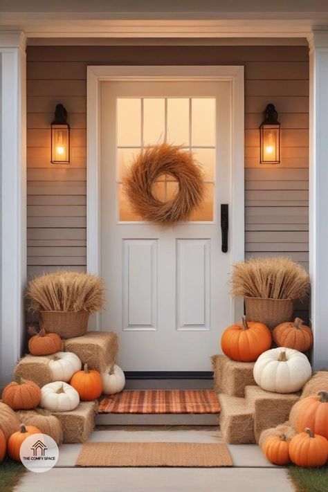 Fall Porches, Fall Front Door Decor, Layering Techniques, Fall Front Door, Outdoor Decorating, Fall Front, Fall Porch, Porch Patio, Front Door Decor