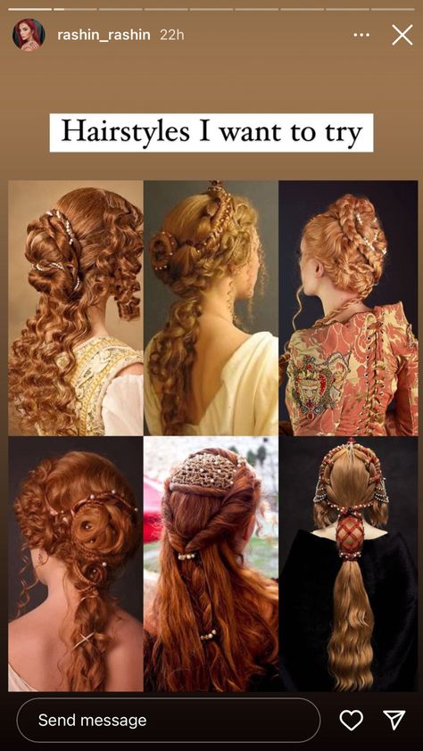 Medieval Hairstyles Princesses, Medieval Braids, 19th Century Hairstyles, Fantasy Hairstyles, Ringlets Hair, Eyeliner Inspo, Roman Hairstyles, Historical Hairstyles, Medieval Hairstyles