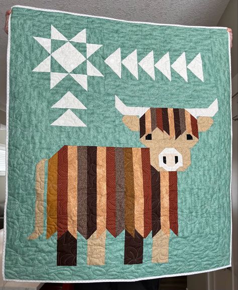 Highland Cow Quilt, Cow Quilt, Highland Coo, Star Quilt Blocks, Holy Cow, Barn Quilt, Small Quilts, Star Quilt, Highland Cow