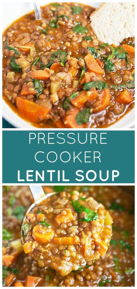 Spinach Lentil Soup Instant Pot, Veggie Lentil Soup Instant Pot, Chicken And Lentil Soup Instant Pot, Lentil Soup In Instant Pot, Carrot Lentil Soup Instant Pot, Insta Pot Lentil Soup Recipe, Lentil Pressure Cooker Recipes, Pressure Cooker Lentil Soup, Lentil Potato Soup Instant Pot