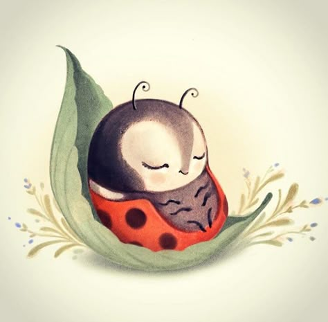 Ladybug Art, Cute Animal Illustration, Art And Illustration, Baby Art, Drawing Tutorials, Cute Animal Drawings, Painting Illustration, Whimsical Art, Cute Illustration