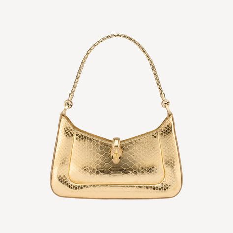 Serpenti Baia Shoulder Bag 293239 | Bulgari Brass Scales, Bulgari Bag, Onyx Eyes, Luxury Shoulder Bags, Python Skin, Gold Bag, Shoulder Bags For Women, Crystal Rose, Bvlgari Bags