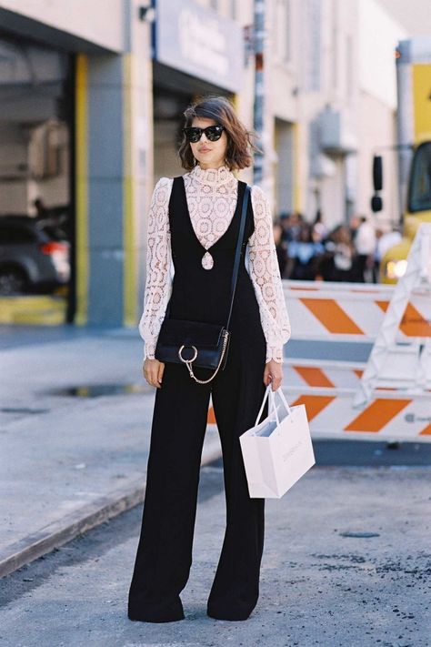 Black Jumpsuit Outfit, Lace Turtleneck, Turtleneck Outfit, Elegant Sweater, Sweater Trends, Jumpsuit Outfit, Street Style Trends, Summer Fashion Trends, Looks Style