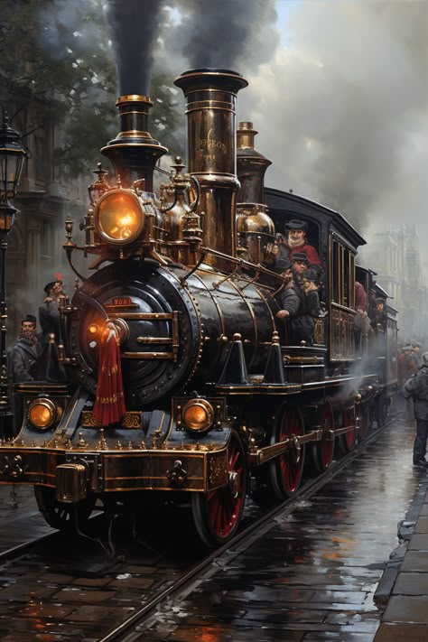 Vintage Trains, Steam Train Aesthetic, Steampunk Train, Steampunk Train Art, Train Artwork, Old Steam Train Drawings, Train Tracks Photography, Train Wallpaper, Runaway Train