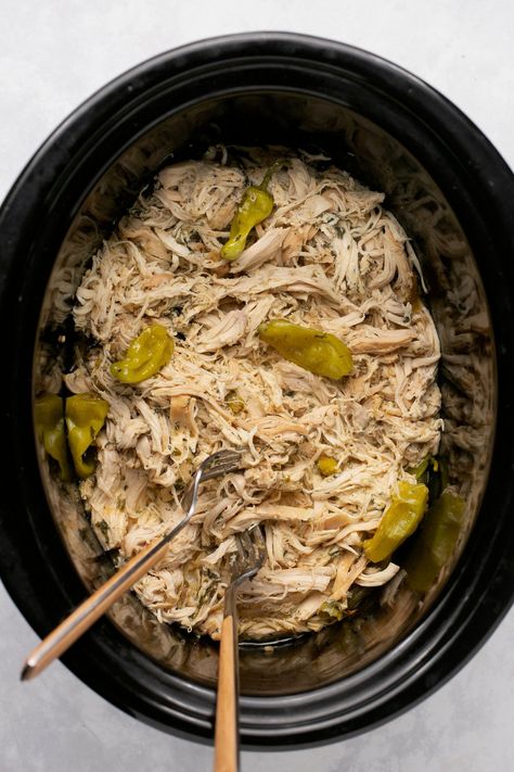 A healthy, mouthwatering, Mississippi chicken recipe made with homemade ranch seasoning, ghee, pepperoncini peppers, chicken broth, and coconut aminos! Complete with 3 methods- slow cooker, Instant Pot, and oven-baked! Chicken Pepperoncini, Shredded Chicken Dishes, Mississippi Chicken, Homemade Ranch Seasoning, Pepperoncini Peppers, Mississippi Pot Roast, Coconut Aminos, Homemade Ranch, Meals To Try