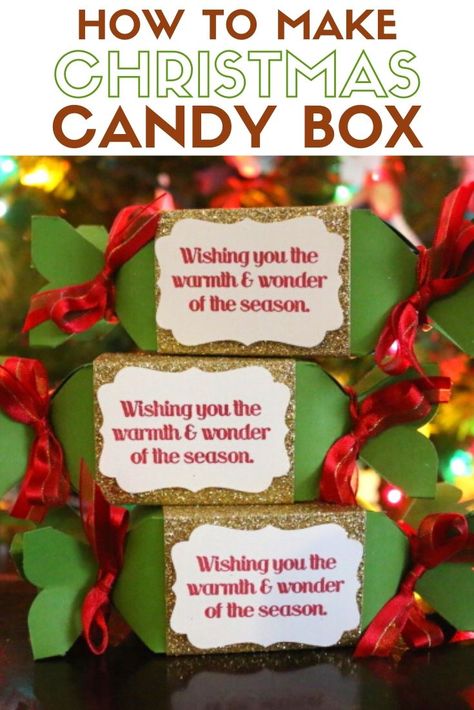 Christmas Candy Box Party Favors make great gifts and are fun to make! Use the Candy Box Punch Board and follow this easy DIY paper craft tutorial idea. #thecraftyblogstalker #christmas #candybox #partyfavor #christmasparty Diy Candy Box Ideas, Christmas Candy Cricut, Christmas Candy Boxes Diy, Diy Christmas Candy Gifts Party Favors, Candy Treat Boxes Paper Crafts, Christmas Favor Boxes Diy, Diy Christmas Candy, Wedding Signs Diy, Candy Crafts