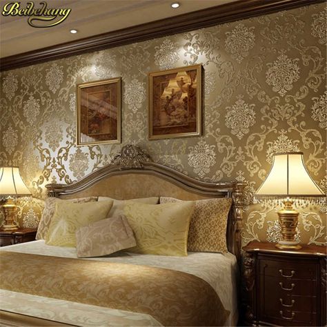 beibehang 53X300cm European Damascus Floral wallpaper for walls 3 d Textured flooring Wall Paper living room Bedroom decoration|Wallpapers| - AliExpress Damask Bedroom Ideas, Damask Bedroom, Living Room Wall Wallpaper, Embossed Wall, 3d Wallpaper Living Room, Metallic Texture, Paper Home Decor, Paper Home, Elegant Bedding