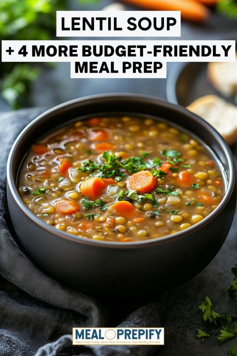 A bowl of Budget-Friendly Meal Prep for College Students lentil soup, full of hearty vegetables and protein-rich lentils. Meal Ideas For College Students, Meal Prep For College Students, College Student Recipes, Prep For College, Affordable Meal Prep, Budget Meal Ideas, Budget Meal Prep, Meal Prep For Beginners, Future Inspiration