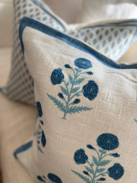 Seraphina Mughal Flower Pillow Cover in Blue – 9 Rue Clementine Blue And Beige Throw Pillows, Printed Pillow Covers, Costal Pillows, Blue And Green Throw Pillows, Indian Decor Living Room, Fabric Window Coverings, Coastal Pillow Covers, Mughal Flower, Coastal Traditional