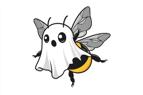 ↑↑↑ Larger size on website 🔸 A cartoon bumblebee is dressed as a ghost for Halloween. It has large, round eyes, a white sheet dra Surprised Expression, Ghost For Halloween, White Sheet, Round Eyes, A Ghost, Classic Cartoons, Cartoon Style, A Cartoon, Bumble Bee