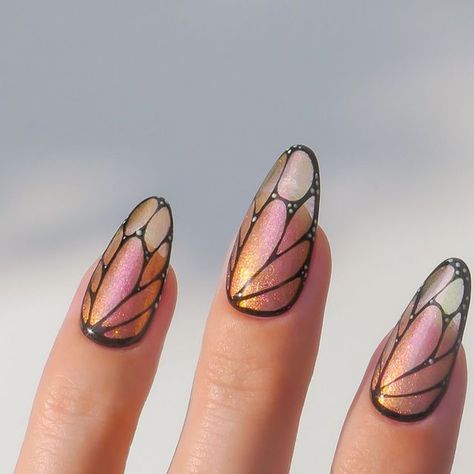 Fairy Wings Nail Art, Fairy Wing Nail Art, Butterfly Wing Nail Art, Fairy Wing Nails, Wings Nails, Butterfly Wing Nails, Wing Nails, Ethereal Nails, Fairy Nails