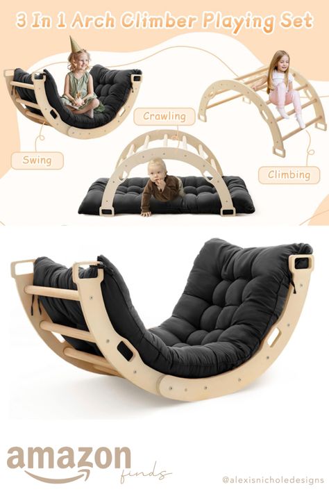 Kids Climber Arch Rocker with Cushion Pad Black, Montessori Climber Indoor Climbing Toys for Kids, Arch Climber Wooden Indoor Playground for Climbing Large Arch Climbing with Cushion | #amazon #amazonfinds #playroom #play #baby #montessori #furniture #interiordesign #nurseryinspiration #nurseryroomdecor #kids #toddler Baby Room Montessori, Montessori Rocker, Montessori Climber, Baby Climbing Toys, Playroom Montessori, Montessori Wooden Toys, Kids Climber, Toddler Climbing Toys, Montessori House Bed